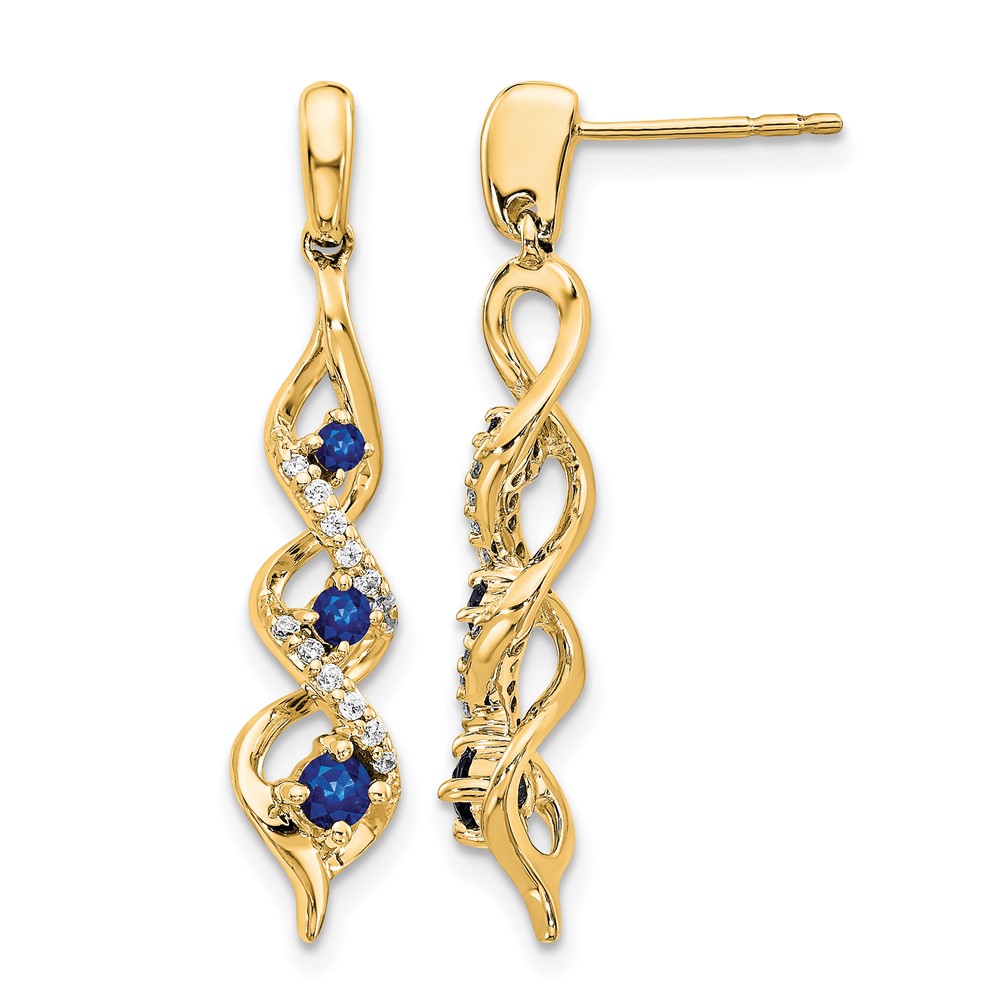 EM5599-SA-013-YA.jpg 14k Diamond and Blue Sapphire Twisted Post Dangle Earrings - Image 1
