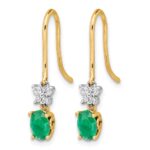 14k Two-Tone 6x4mm Oval Emerald and Diamond Shepherd Hook Earrings - Image 2