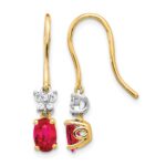 14k Two-Tone 6x4mm Oval Ruby and Diamond Shepherd Hook Earrings