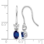 10k White Gold Diamond and Oval Sapphire Shepherd Hook Earrings - Image 4
