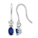 14k White Gold 6x4mm Oval Sapphire and Diamond Shepherd Hook Earrings
