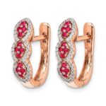 14k White Gold Ruby Cluster and Diamond Hinged Hoop Earrings - Image 2