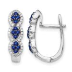 14k White Gold Blue Sapphire Cluster and Diamond Hinged Hoop Earrings