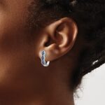 14k White Gold Blue Sapphire Cluster and Diamond Hinged Hoop Earrings - Image 3