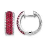 14k White Gold Diamond and Ruby 18mm Hinged Hoop Earrings