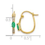 10k 1/20ct Diamond and Emerald Hinged Hoop Earrings - Image 4