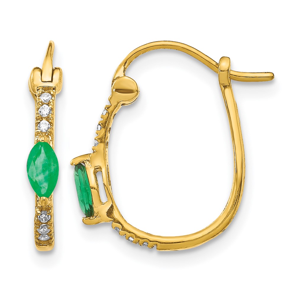 EM5603-EM-006-1YA.jpg 10k 1/20ct Diamond and Emerald Hinged Hoop Earrings - Image 1
