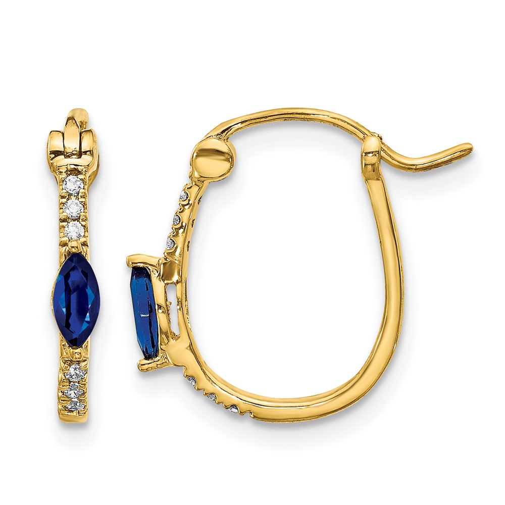 EM5603-SA-006-1YA.jpg 10k 1/20ct Diamond and Sapphire Hinged Hoop Earrings - Image 1