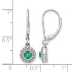 14k White Gold Diamond Halo and Emerald Leverback Dangle Earrings - Image 4