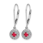 14k White Gold 1/5 carat Lab Grown Diamond VS/SI+ G+ and Created Ruby Complete Drop Leverback Earrings - Image 2