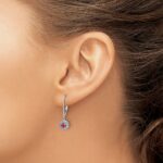14k White Gold Diamond Halo and Ruby Leverback Dangle Earrings - Image 3