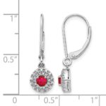 14k White Gold Diamond Halo and Ruby Leverback Dangle Earrings - Image 4