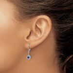 14k White Gold 1/5 carat Lab Grown Diamond VS/SI+ G+ and Created Sapphire Complete Drop Leverback Earrings - Image 3