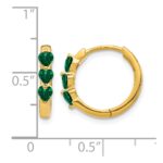 14k 3mm Heart Lab Created Emerald Polished Hinged Hoop Earrings - Image 4
