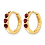 10k 3 Stone Created Ruby Polished Hinged Hoop Earrings - Image 2