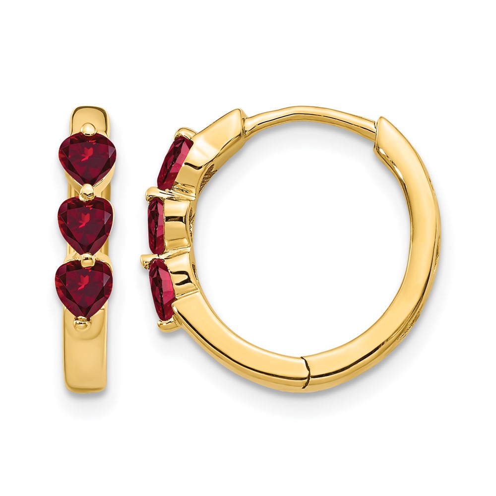 EM5606-CRU-Y.jpg 14k 3mm Heart Lab Created Ruby Polished Hinged Hoop Earrings - Image 1