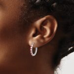 14k White Gold 1/5 carat Lab Grown Diamond VS/SI+ G+ and Created Ruby Complete Hinged Hoop Earrings - Image 3
