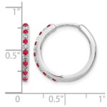 14k White Gold Diamond and Ruby 19mm Hinged Hoop Earrings - Image 4