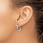 14k White Gold Diamond and Sapphire 19mm Hinged Hoop Earrings - Image 3