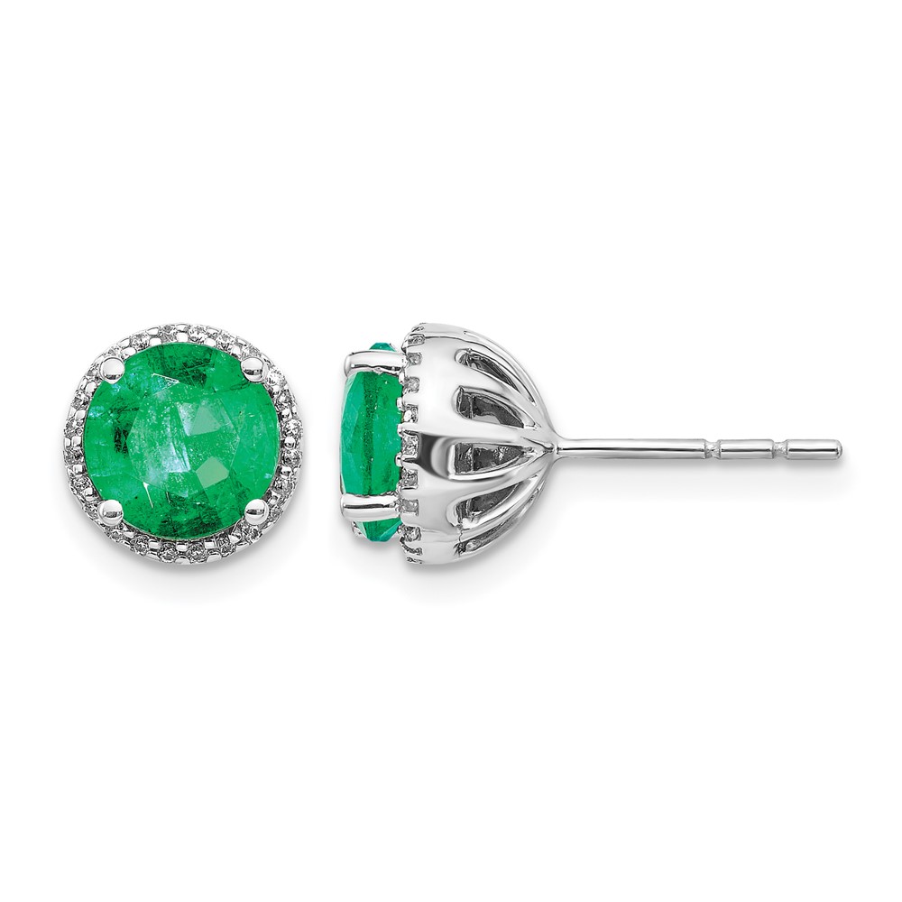 EM5608-EM-013-WA.jpg 14k White Gold 6mm Round Emerald and Diamond Halo Post Earrings - Image 1