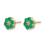 14k and White Rhodium Emerald and Diamond Floral Post Earrings - Image 2