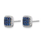 14k White Gold Sapphire Cluster and Diamond Halo Square Post Earrings - Image 2