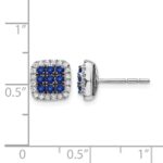 14k White Gold Sapphire Cluster and Diamond Halo Square Post Earrings - Image 4