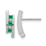 14k White Gold Princess Emerald and Diamond Post Earrings