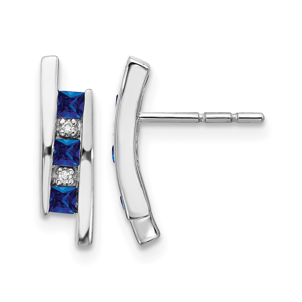 EM5614-SA-002-WA.jpg 14k White Gold Princess Sapphire and Diamond Post Earrings - Image 1