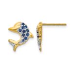 14k and White Rhodium Sapphire and Diamond Dolphin Post Earrings