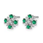 14k White Gold 2mm Round Emerald and Diamond Post Earrings - Image 2