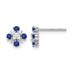 14k White Gold 2mm Round Blue Sapphire and Diamond Post Earrings