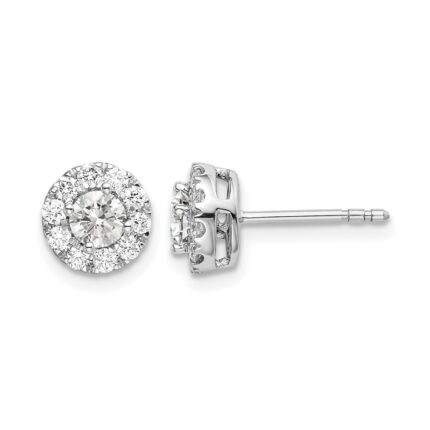 14k White Gold 3/4 carat Lab Grown Diamond VS/SI+ G+ Round Halo Post Earrings