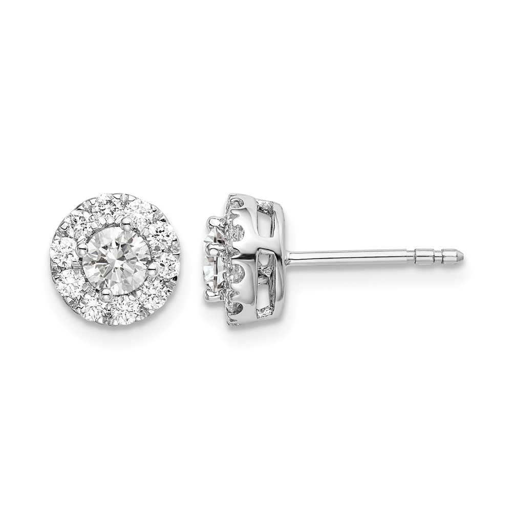 EM6635-075-WAA.jpg 14k White Gold 3/4 carat Lab Grown Diamond VS/SI+ G+ Round Halo Post Earrings - Image 1