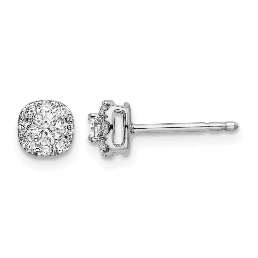 EM6636-033-WAA.jpg 14k White Gold 1/3 carat Lab Grown Diamond VS/SI+ G+ Complete Cushion Halo Post Earrings - Image 1