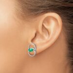 14k White Gold Double Circle Emerald and Diamond Post Earrings - Image 3