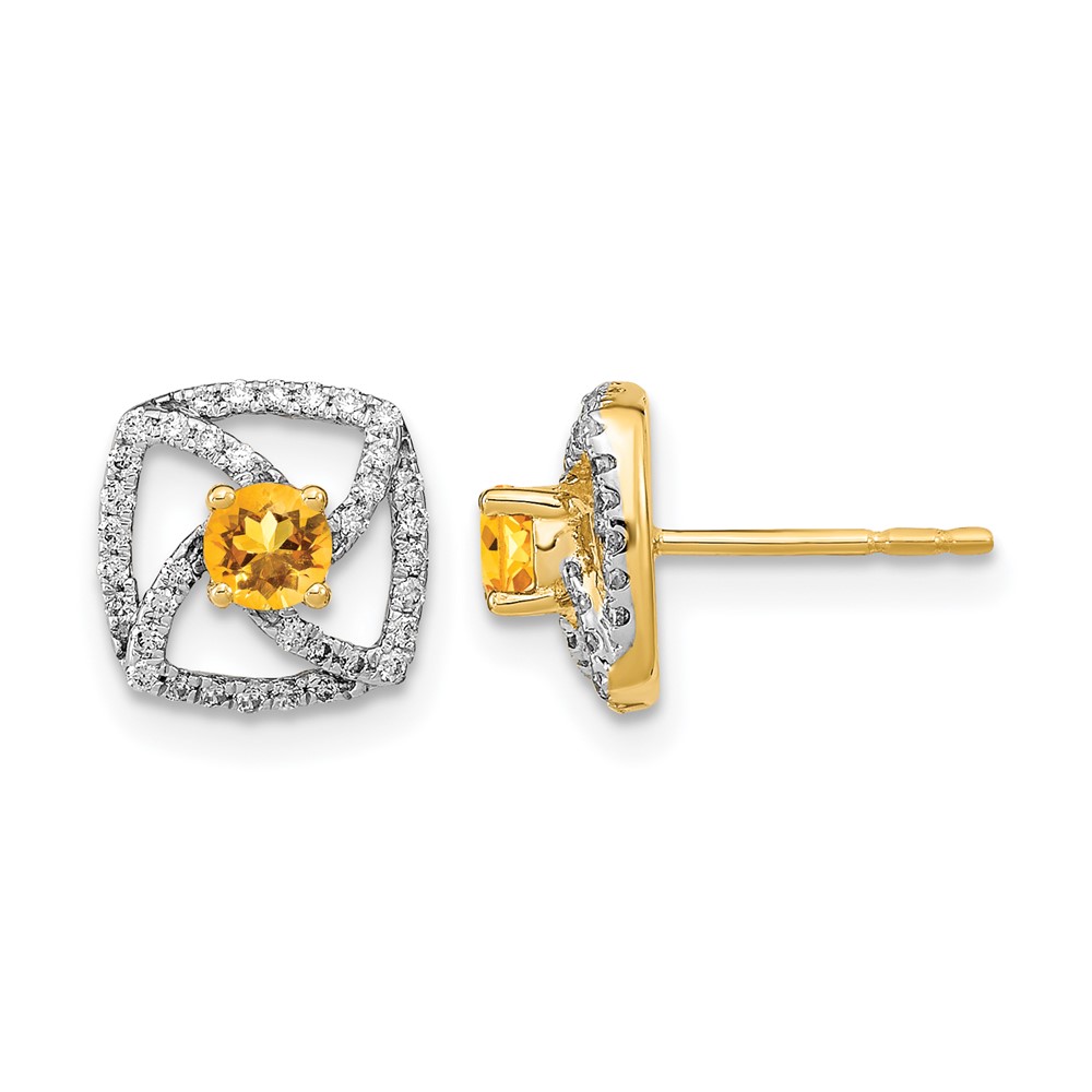 EM6900-CI-020-YA.jpg 14k Polished Diamond and Citrine Square Post Earrings - Image 1