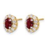 14k 3/4 carat Lab Grown Diamond VS/SI+ G+ and Oval Created Ruby Complete Halo Post Earrings - Image 2