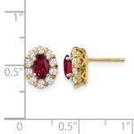 14k 3/4 carat Lab Grown Diamond VS/SI+ G+ and Oval Created Ruby Complete Halo Post Earrings - Image 3