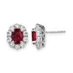14k White Gold 1 1/5 carat Lab Grown Diamond VS/SI+ G+ and Oval Created Ruby Complete Halo Post Earrings