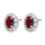14k White Gold 1 1/5 carat Lab Grown Diamond VS/SI+ G+ and Oval Created Ruby Complete Halo Post Earrings - Image 2