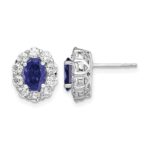 14k White Gold 1 1/5 carat Lab Grown Diamond VS/SI+ G+ and Oval Created Sapphire Halo Post Earrings