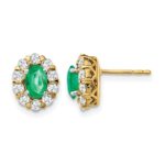 14k 6x4mm Oval Emerald and 3/4 carat Diamond Halo Post Earrings