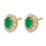 14k 6x4mm Oval Emerald and 3/4 carat Diamond Halo Post Earrings - Image 2