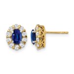 14k 5/8 carat Lab Grown Diamond VS/SI+ G+ and Oval Created Sapphire Halo Post Earrings