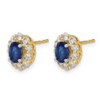 14k 5/8 carat Lab Grown Diamond VS/SI+ G+ and Oval Created Sapphire Halo Post Earrings - Image 2