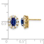 14k 6x4mm Oval Sapphire and 3/4 carat Diamond Halo Post Earrings - Image 4