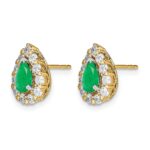 14k 6x4mm Pear Emerald and 3/4 carat Diamond Halo Post Earrings - Image 2
