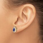 14k 6x4mm Pear Sapphire and 3/4 carat Diamond Halo Post Earrings - Image 3