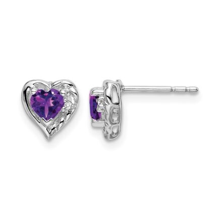 14k White Gold Amethyst and Diamond Heart Earrings